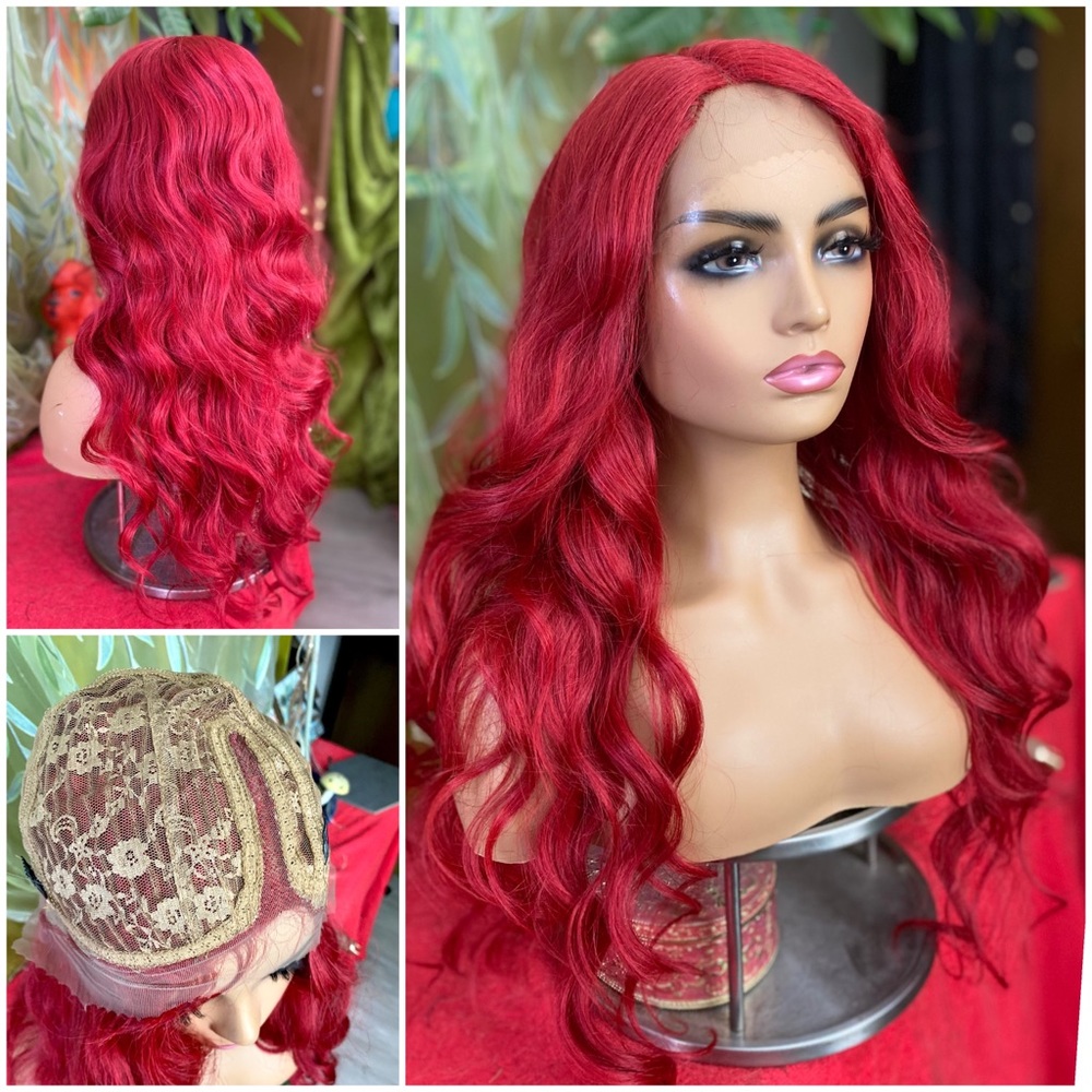 red lace front wig with side part